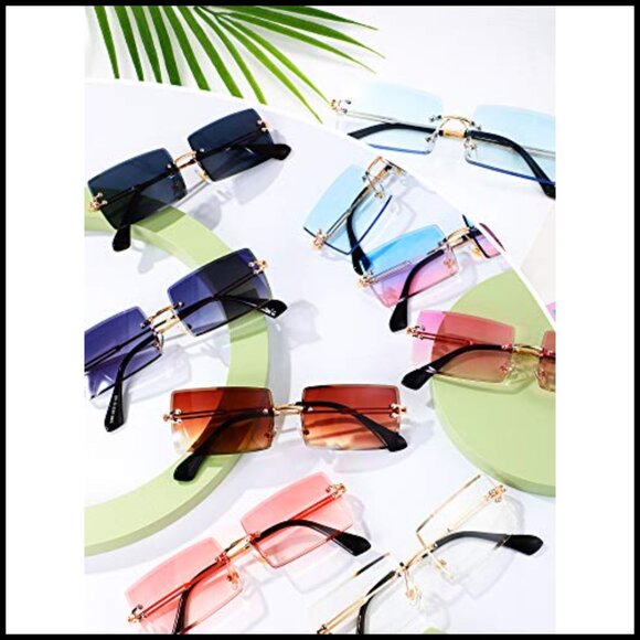 Vintage Rimless Rectangle Sunglasses Gold Metal Frameless Retro Chic Eyewear main image 6